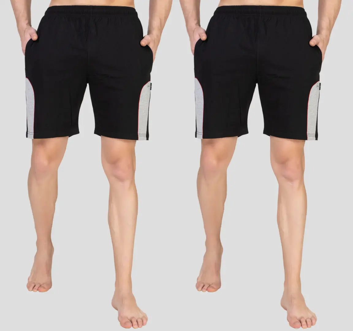Zeffit Men's Regular Shorts , Knee Length Bermuda Lounge Shorts with Two Side Pockets Pack of 2 - Black