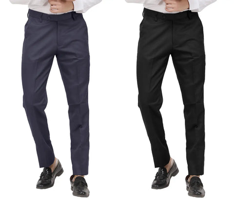 Kundan Men Poly-Viscose Blended Dark Grey and Black Formal Trousers ( Pack of 2 Trousers )