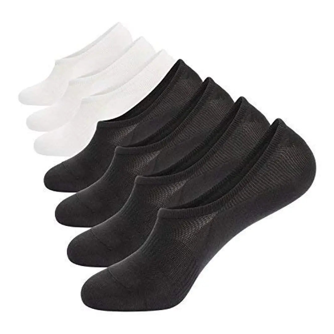 No Show Socks Mens 7 Pair Cotton Thin Non Slip Low Cut Men Invisible Sock 6-8/9-11/12-14, 4black+3white, Shoe Size: 6-8