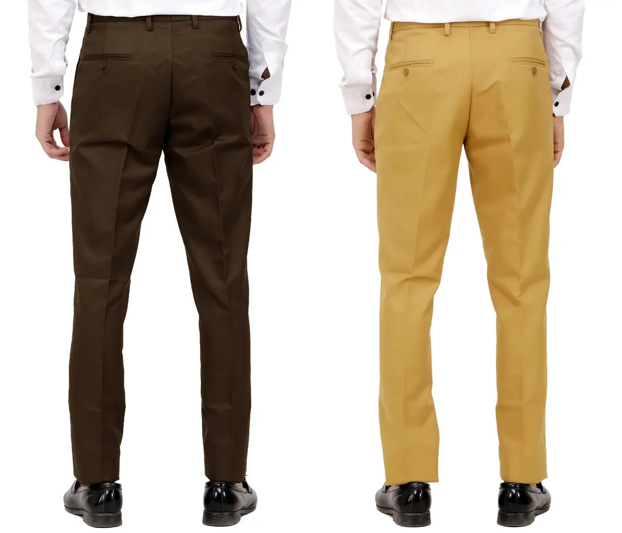 Kundan Men Poly-Viscose Blended Dark Brown and Khaki Formal Trousers ( Pack of 2 Trousers )