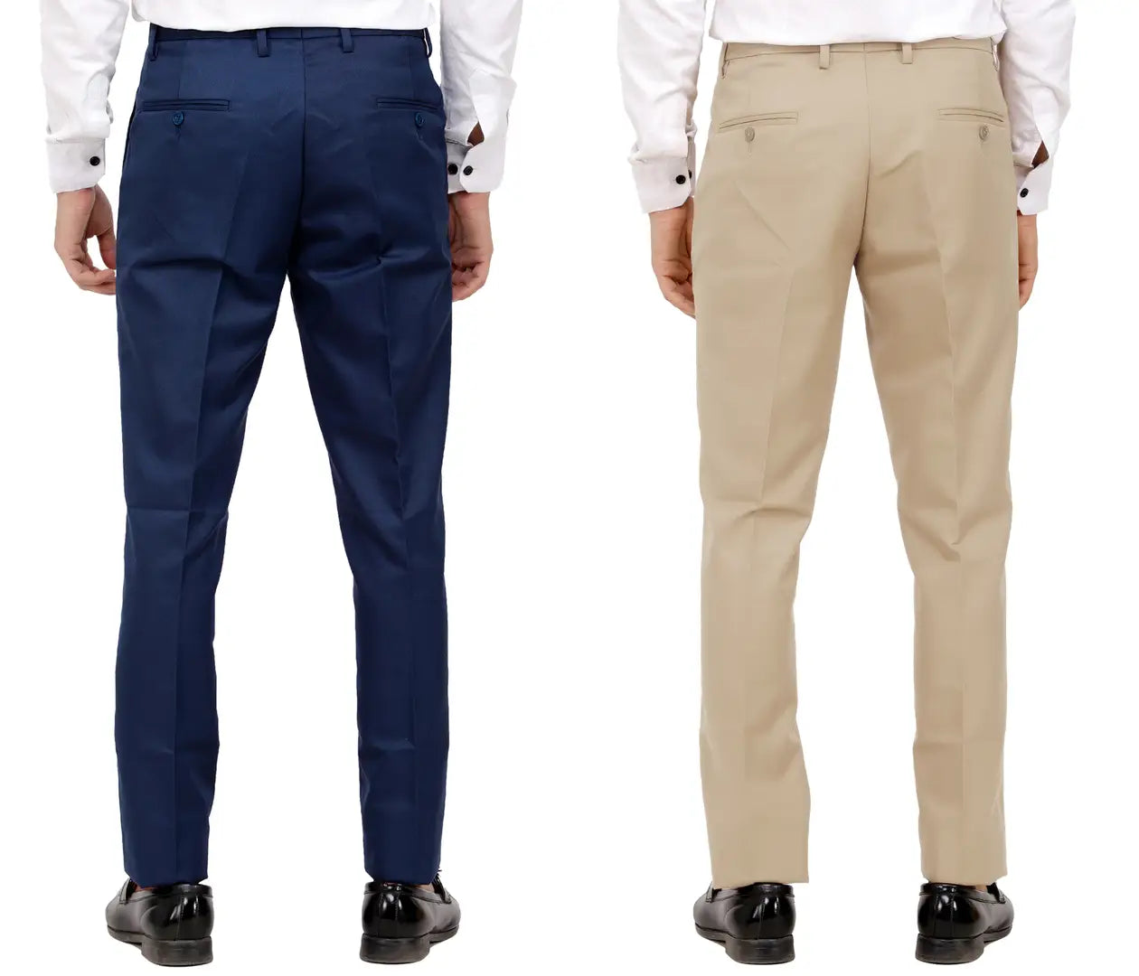 Kundan Men Poly-Viscose Blended Navy Blue and Beige Formal Trousers ( Pack of 2 Trousers )
