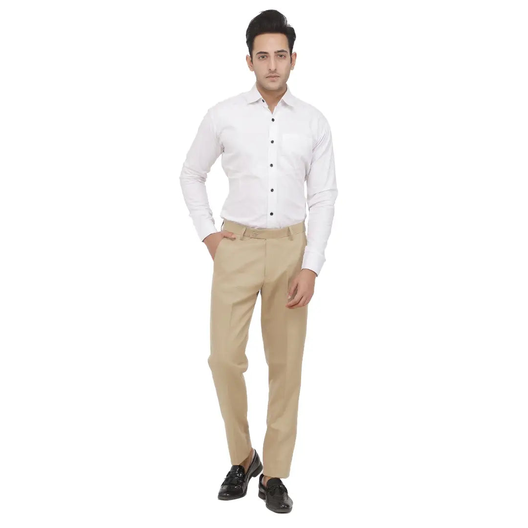Kundan Men Poly-Viscose Blended Beige Formal Trouser ( Pack of 1 Trouser )