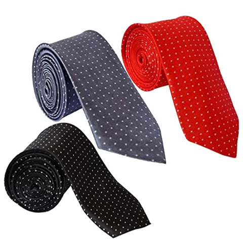 Sunshopping men's black grey and red color with white doted narrow Tie (pack of three) (Black Grey And Red)