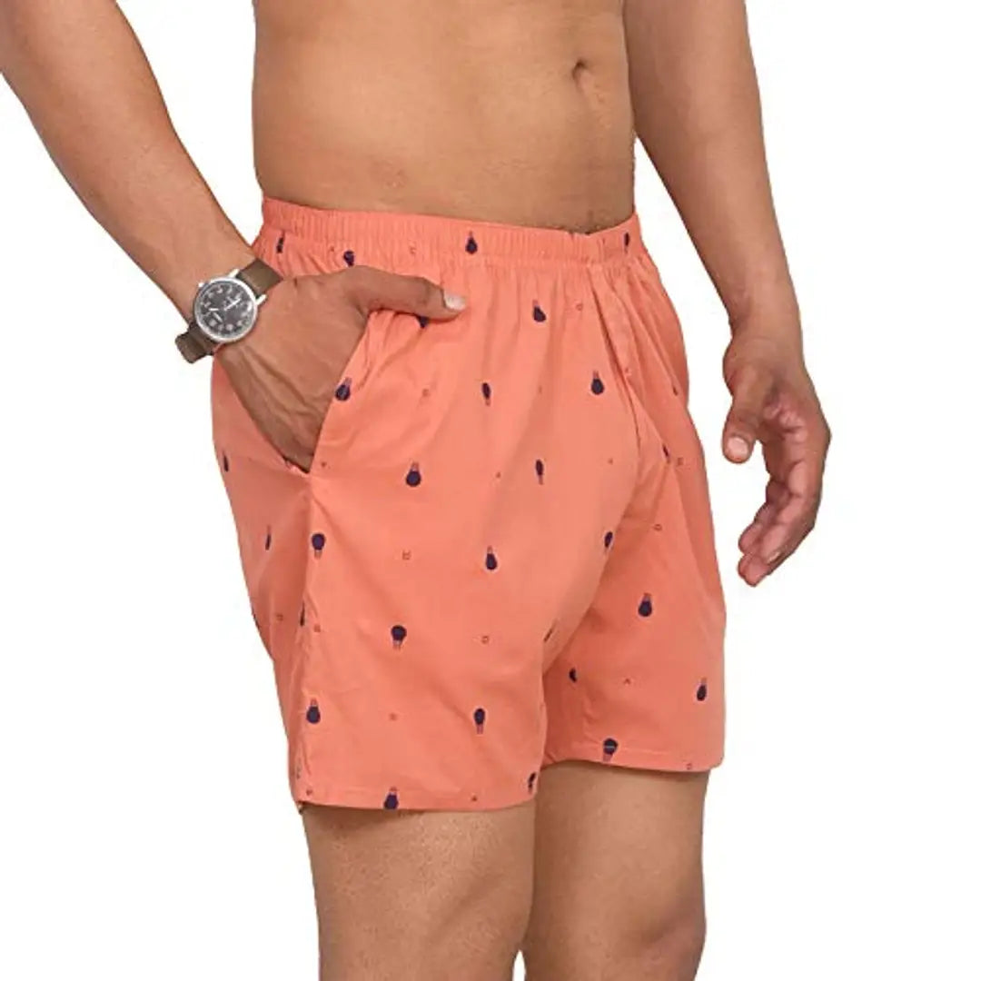 ThreadMonk Soft Cotton Printed Boxer Shorts with Pockets - (Light Pink - XXL)