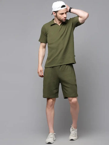 Stylish Olive Cotton Blend  Night Suits For Men