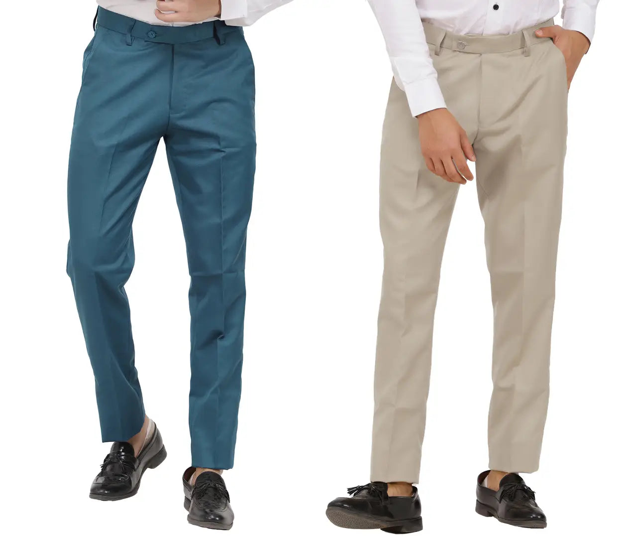 Kundan Men Poly-Viscose Blended Morpich Blue and Light Cot Brown Formal Trousers ( Pack of 2 Trousers )