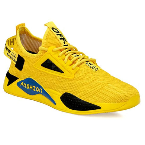 Labbin Men Casual Sneakers Running Sports Shoes in Mesh Lightweight Air Shoes Yellow Made in India