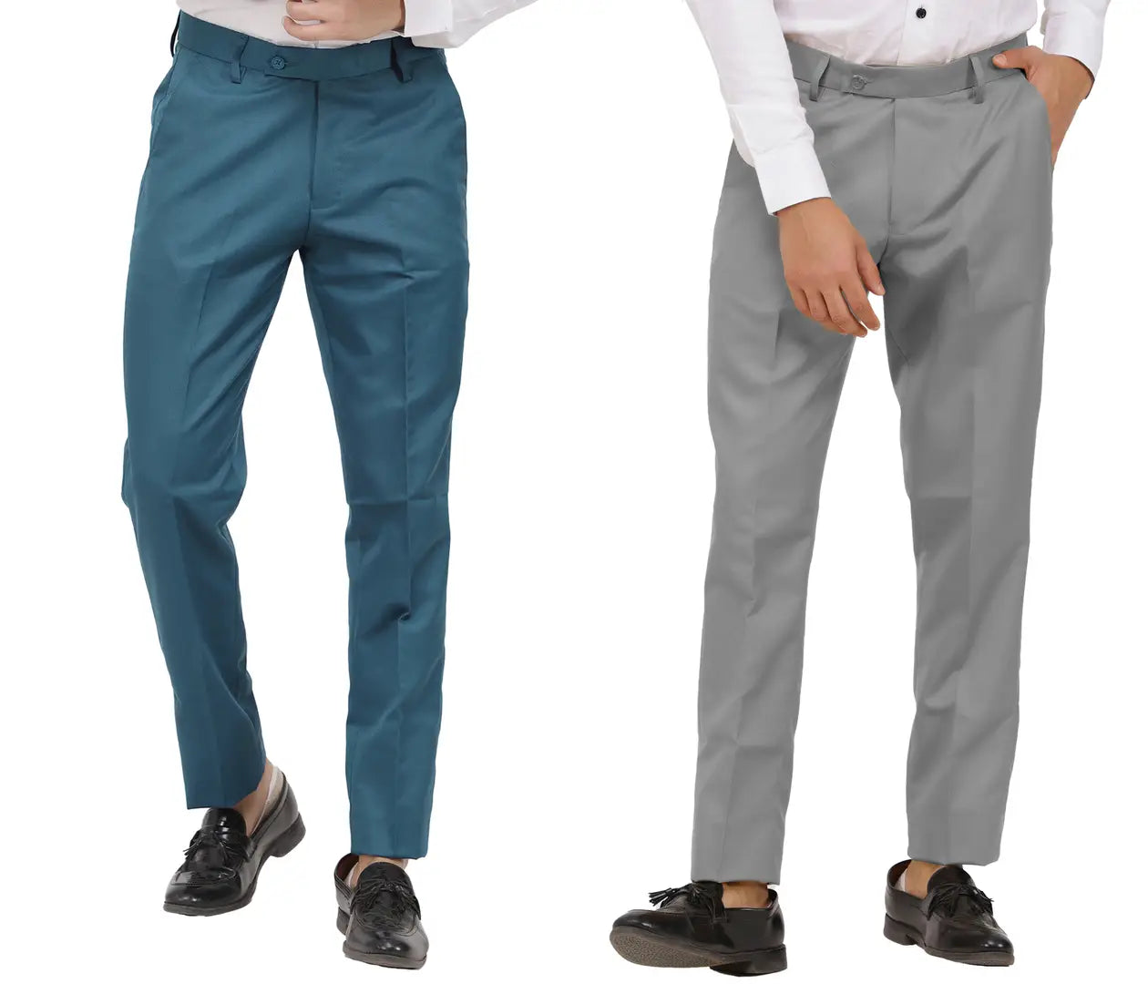 Kundan Men Poly-Viscose Blended Morpich Blue and Light Cot Grey Formal Trousers ( Pack of 2 Trousers )
