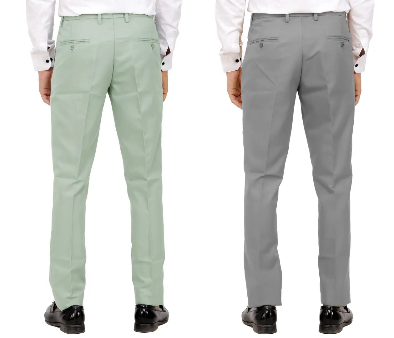 Kundan Men Poly-Viscose Blended Olive Green and Light Cot Grey Formal Trousers ( Pack of 2 Trousers )