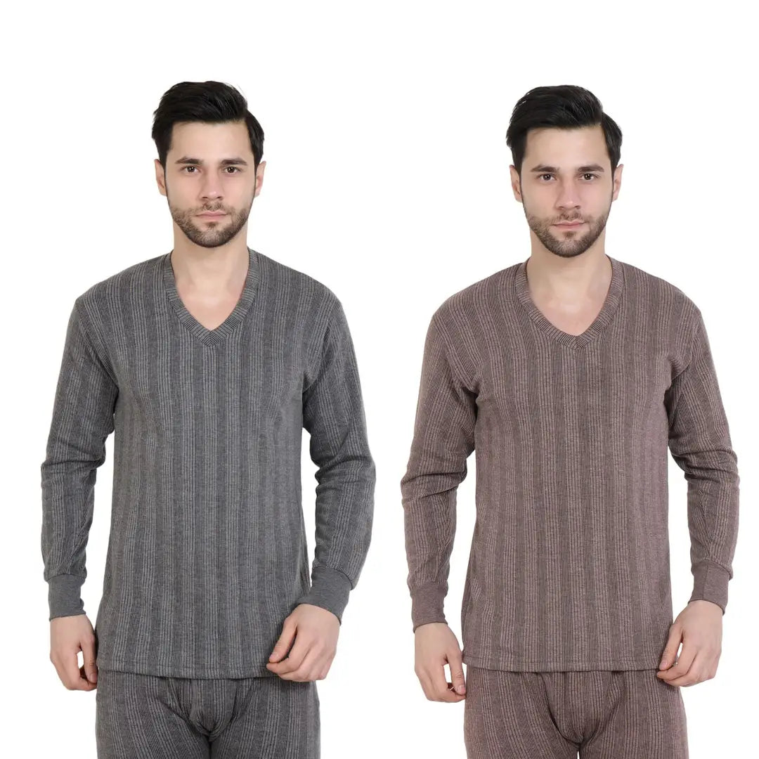 Zeffit Men's Solid Full Sleeve Top Thermal Combo /Upper Wear/Regular Fit Combo Set With Different Color- Grey  Coffee