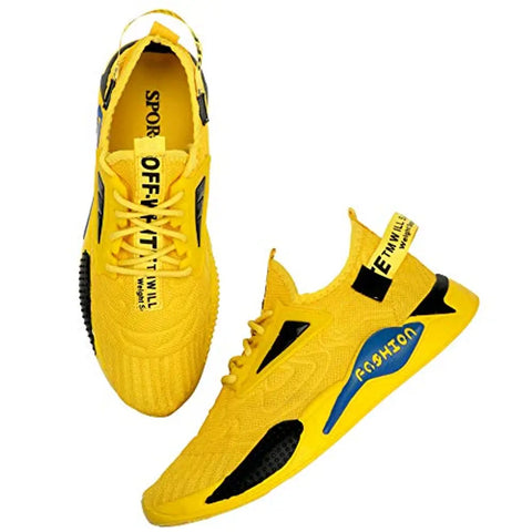 Labbin Men Casual Sneakers Running Sports Shoes in Mesh Lightweight Air Shoes Yellow Made in India