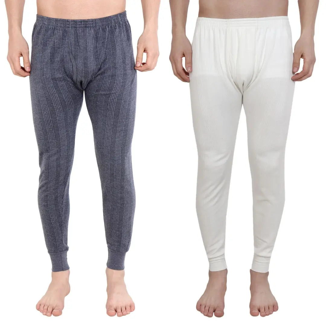 Stylish Cotton Blend Solid Thermal Bottoms For Men- Pack Of 2