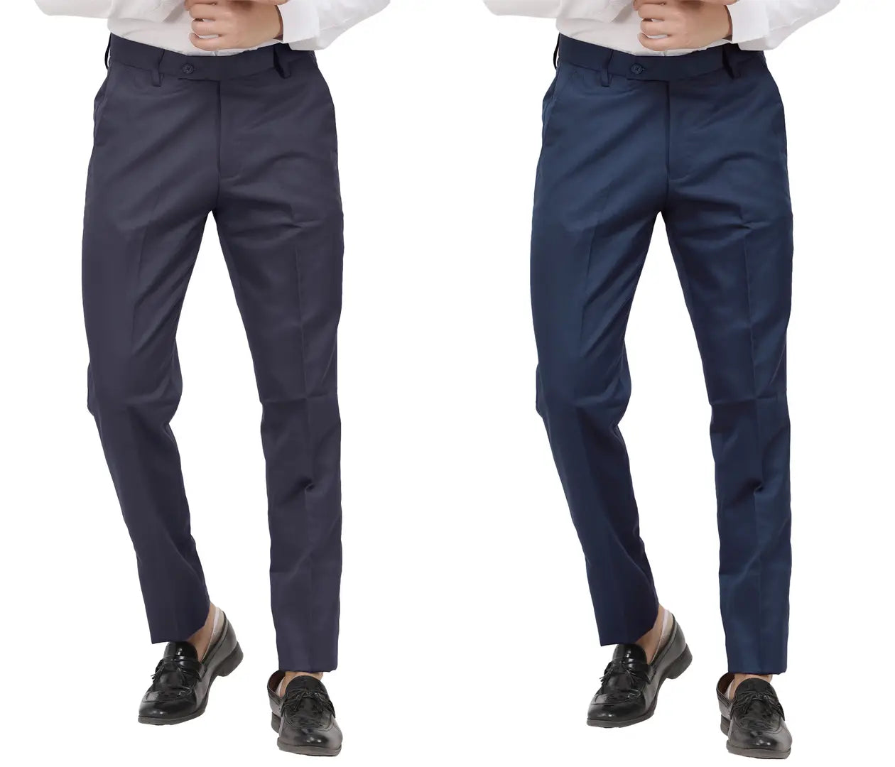Kundan Men Poly-Viscose Blended Dark Grey and Navy Blue Formal Trousers ( Pack of 2 Trousers )