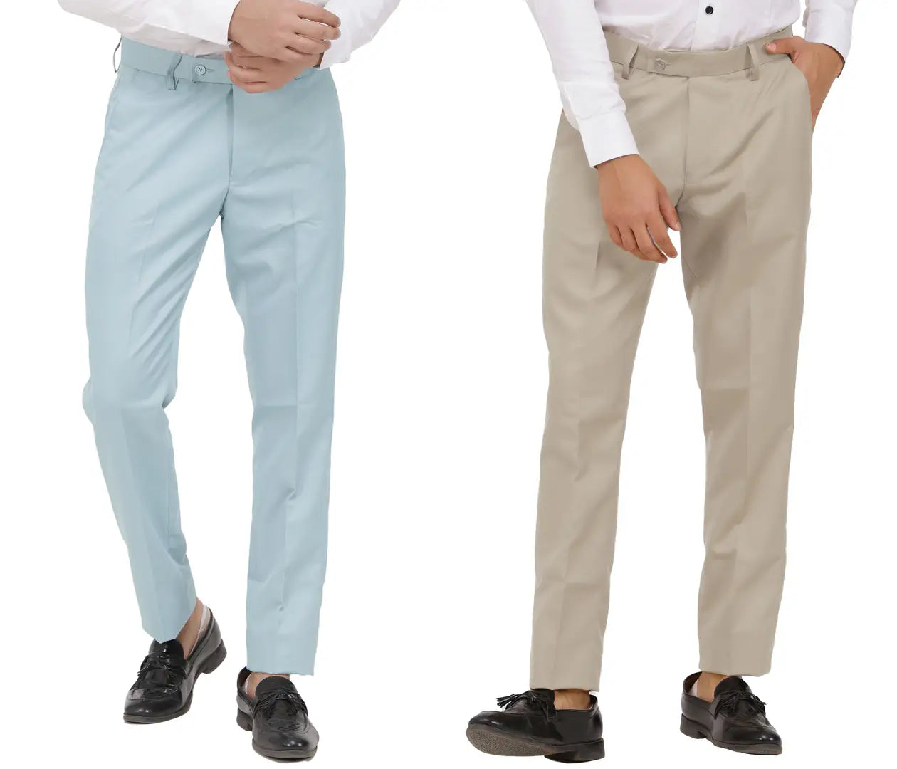 Kundan Men Poly-Viscose Blended Light Sky Blue and Light Cot Brown Formal Trousers ( Pack of 2 Trousers )
