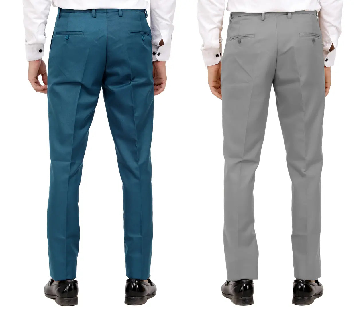 Kundan Men Poly-Viscose Blended Morpich Blue and Light Cot Grey Formal Trousers ( Pack of 2 Trousers )