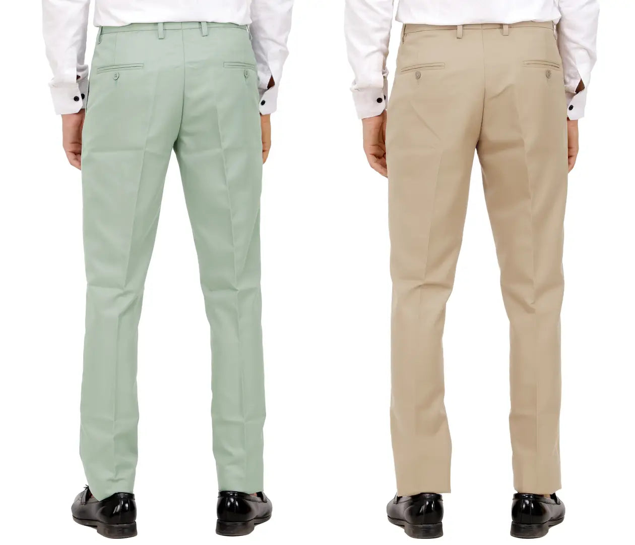 Kundan Men Poly-Viscose Blended Olive Green and Beige Formal Trousers ( Pack of 2 Trousers )