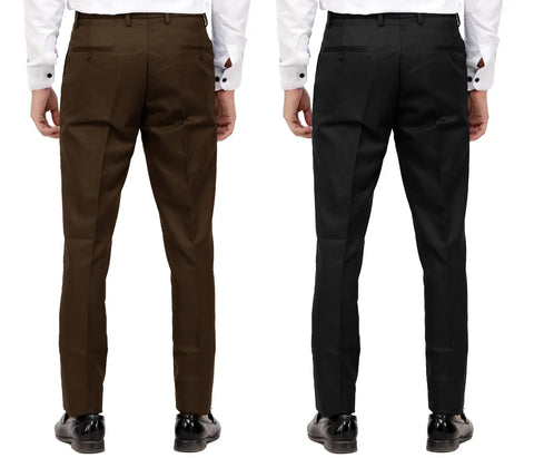 Kundan Men Poly-Viscose Blended Dark Brown and Black Formal Trousers ( Pack of 2 Trousers )