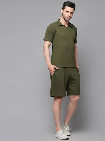 Stylish Olive Cotton Blend  Night Suits For Men