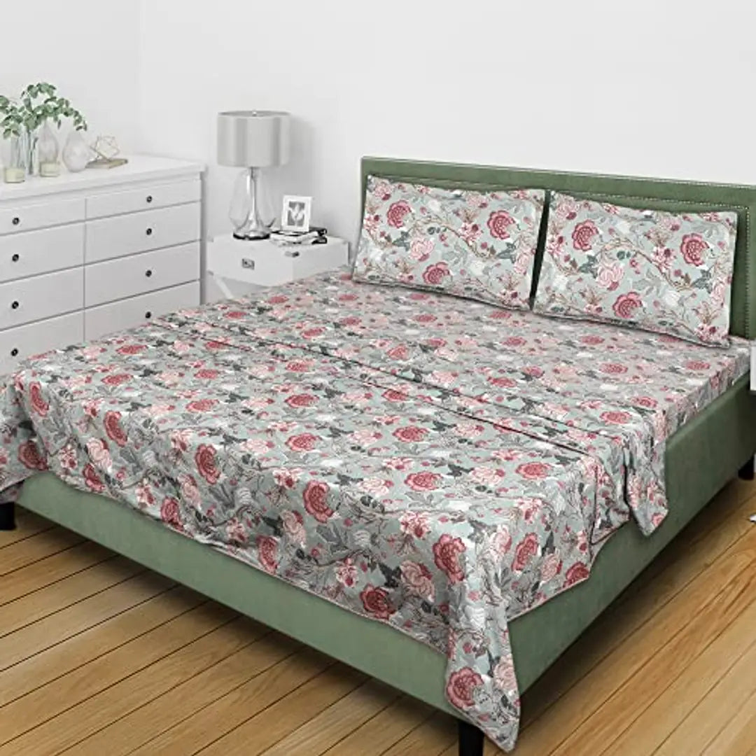 TH Tasseled Home Fiza 100% Cotton Printed Dual Sided Bedding Set (Bedsheet+2 Pillow Cover+ Dohar/AC Duvlet/Comforter), King Size (Mud Green)
