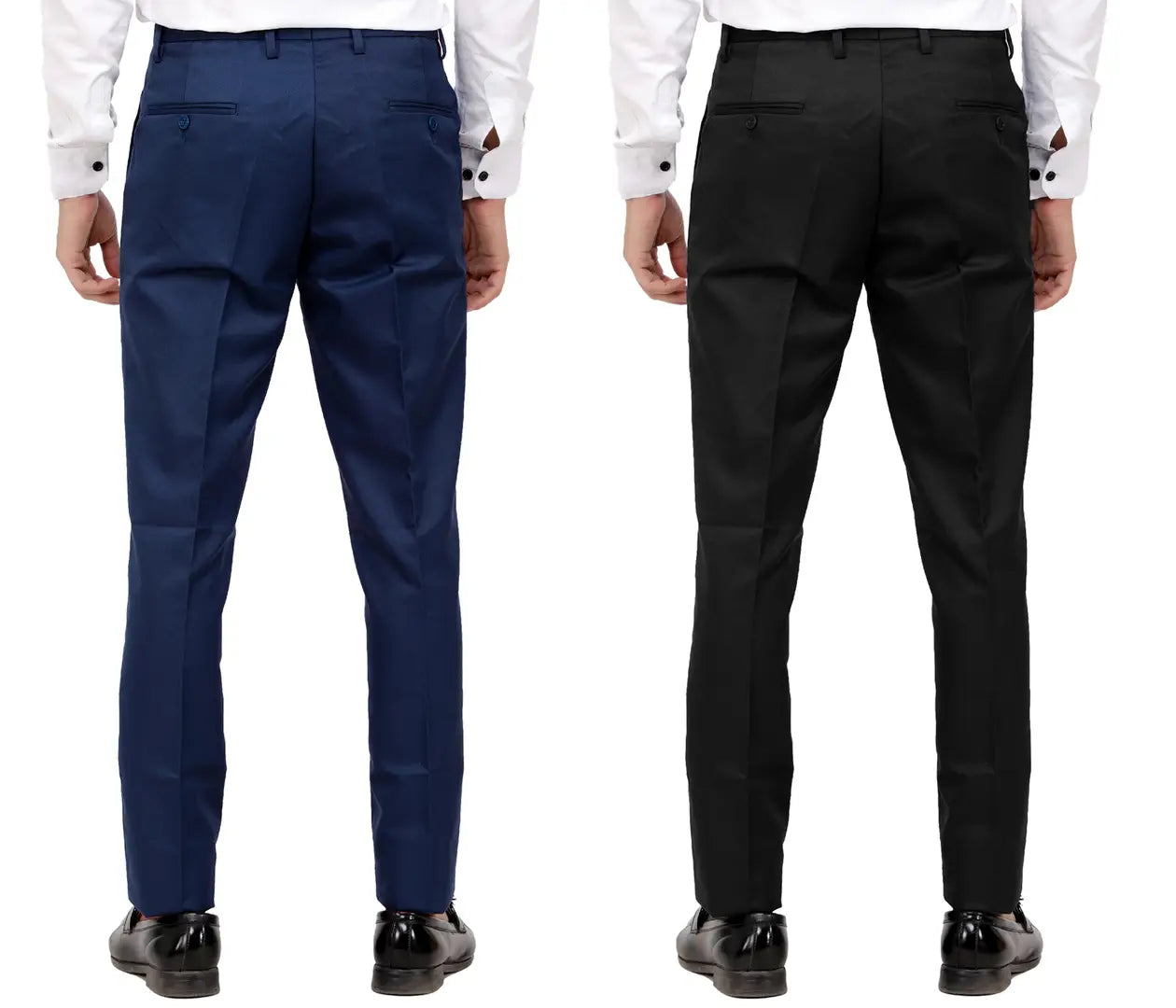 Kundan Men Poly-Viscose Blended Navy Blue and Black Formal Trousers ( Pack of 2 Trousers )