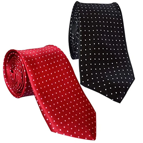 Sunshopping men's maroon and black color with white doted narrow Tie (pack of two) (Multicolored)