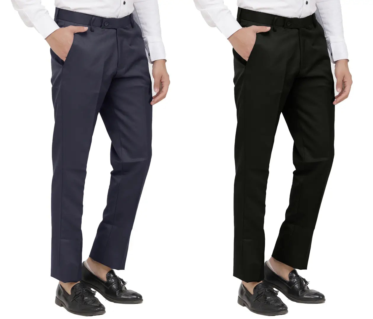 Kundan Men Poly-Viscose Blended Dark Grey and Black Formal Trousers ( Pack of 2 Trousers )