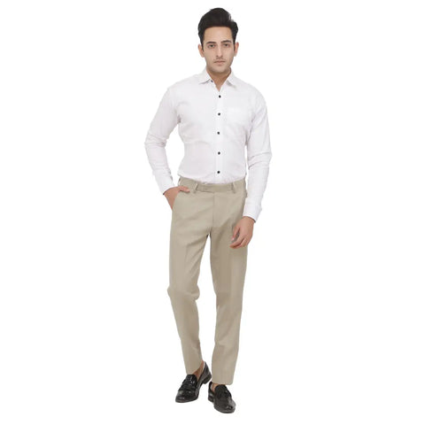 Kundan Men Poly-Viscose Blended Light Cot Brown Formal Trouser ( Pack of 1 Trouser )