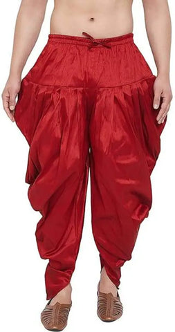 Elite Red Cotton Solid Dhotis For Men