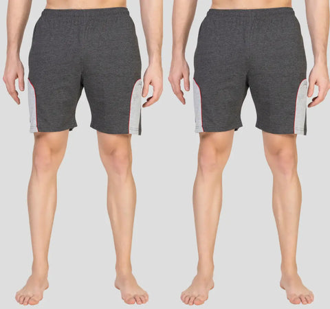 Zeffit Men's Regular Shorts , Knee Length Bermuda Lounge Shorts with Two Side Pockets Pack of 2 - Charcoal