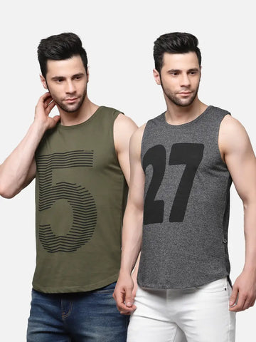 Trendy Men Cotton Printed  Sleeveless T-Shirts Vest Pack of 2