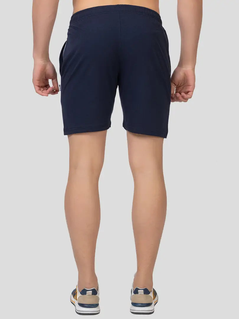 Zeffit Solid Cotton Blend Shorts For Men - Navy