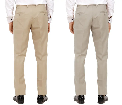 Kundan Men Poly-Viscose Blended Beige and Light Cot Brown Formal Trousers ( Pack of 2 Trousers )