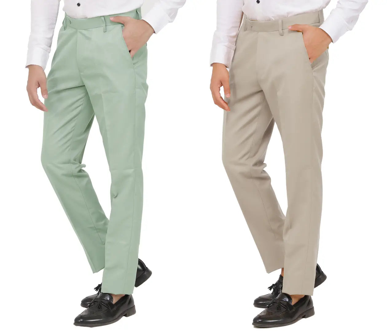 Kundan Men Poly-Viscose Blended Olive Green and Light Cot Brown Formal Trousers ( Pack of 2 Trousers )