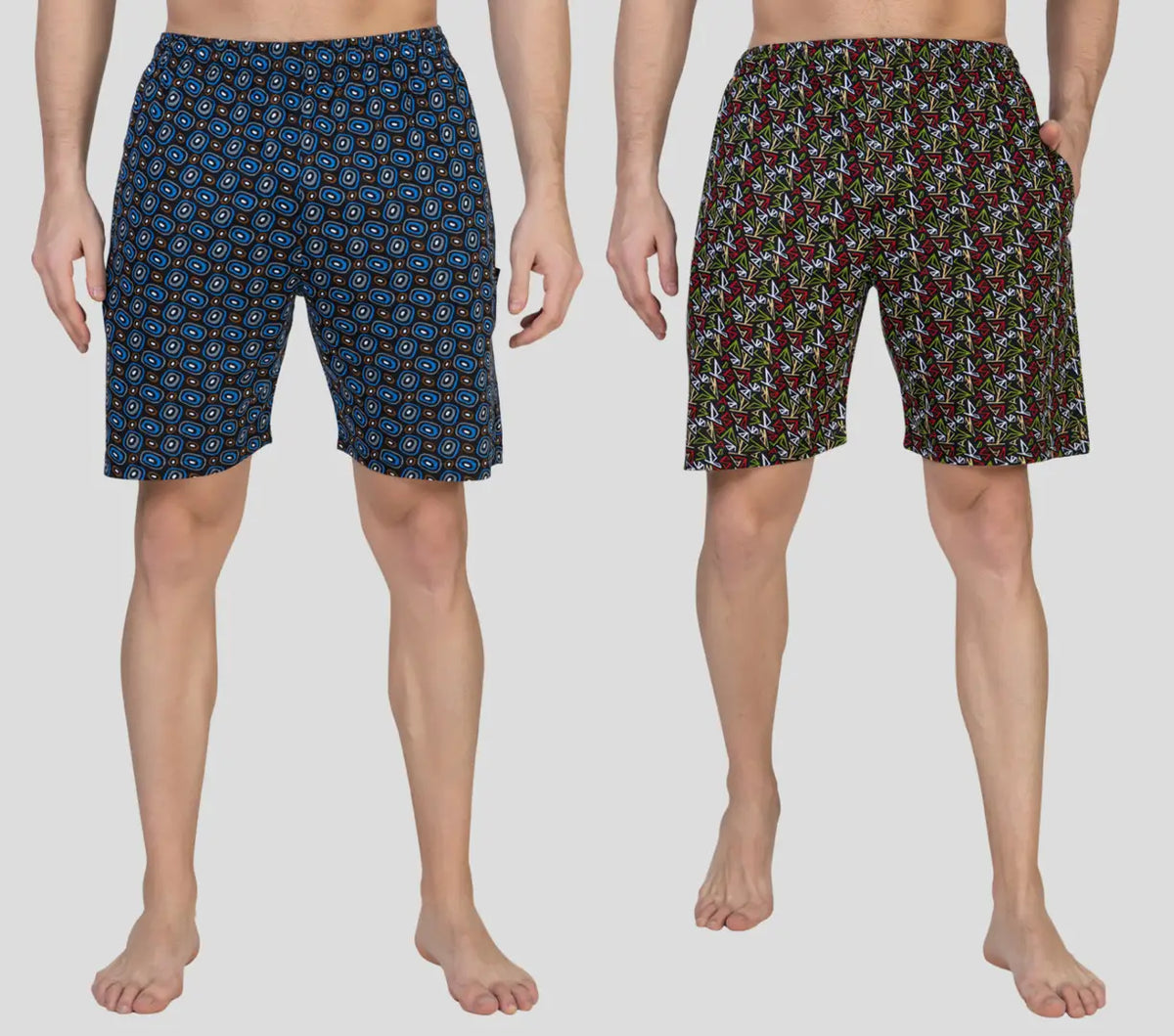 Zeffit 100% Cotton printed Regular Fit Men Shorts | Elastic Waistband  Two Side Pockets Shorts of Men Pack of 2 - Sky  Olive