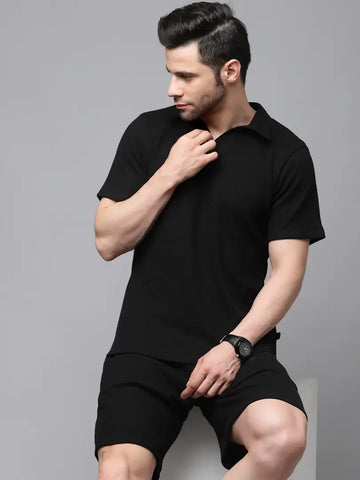 Stylish Black Cotton Blend  Night Suits For Men