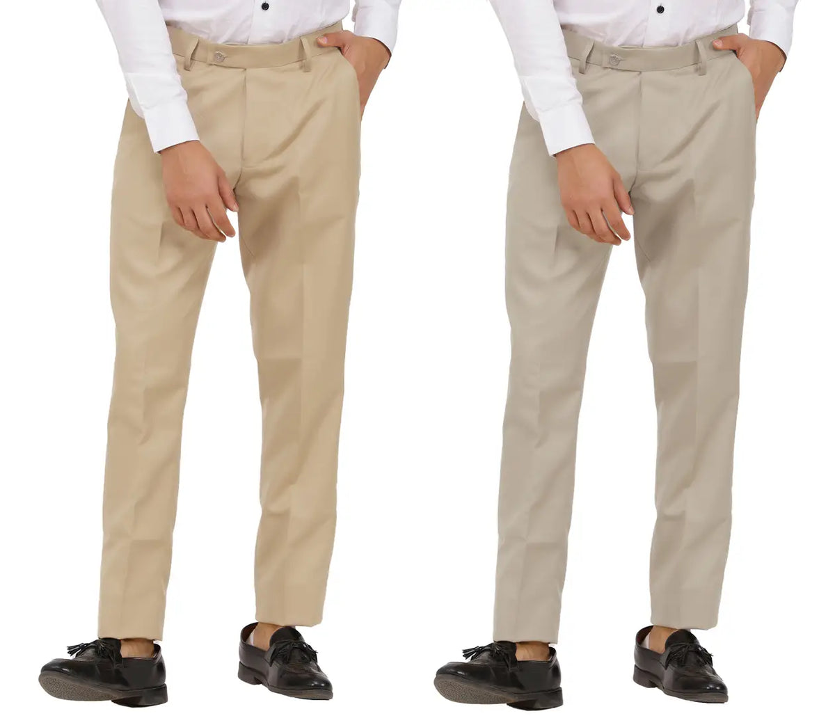 Kundan Men Poly-Viscose Blended Beige and Light Cot Brown Formal Trousers ( Pack of 2 Trousers )