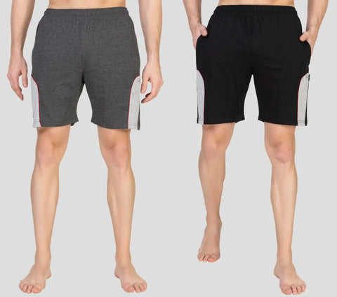 Zeffit Men's Regular Shorts , Knee Length Bermuda Lounge Shorts with Two Side Pockets Pack of 2 - Charcoal  Black