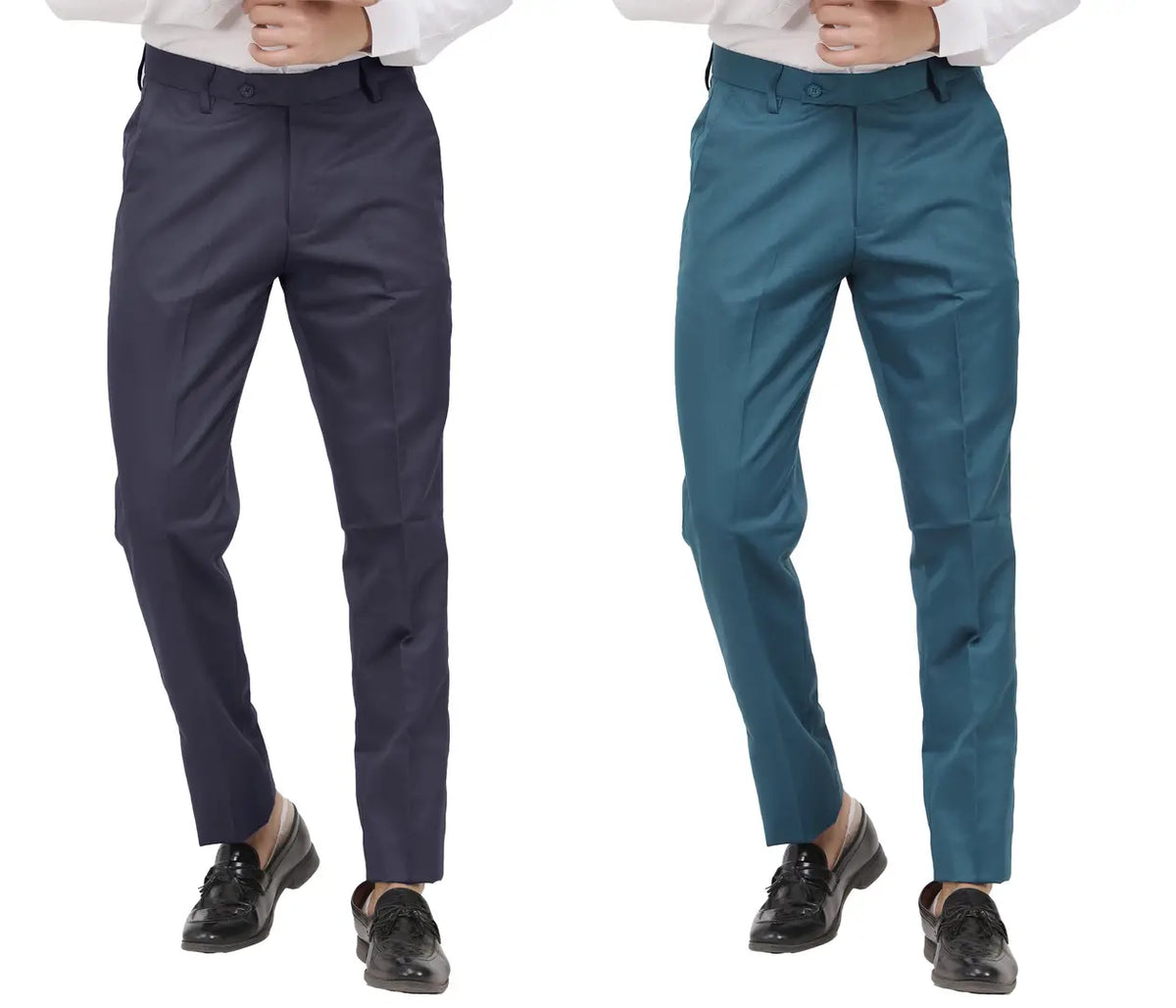 Kundan Men Poly-Viscose Blended Dark Grey and Morpich Blue Formal Trousers ( Pack of 2 Trousers )