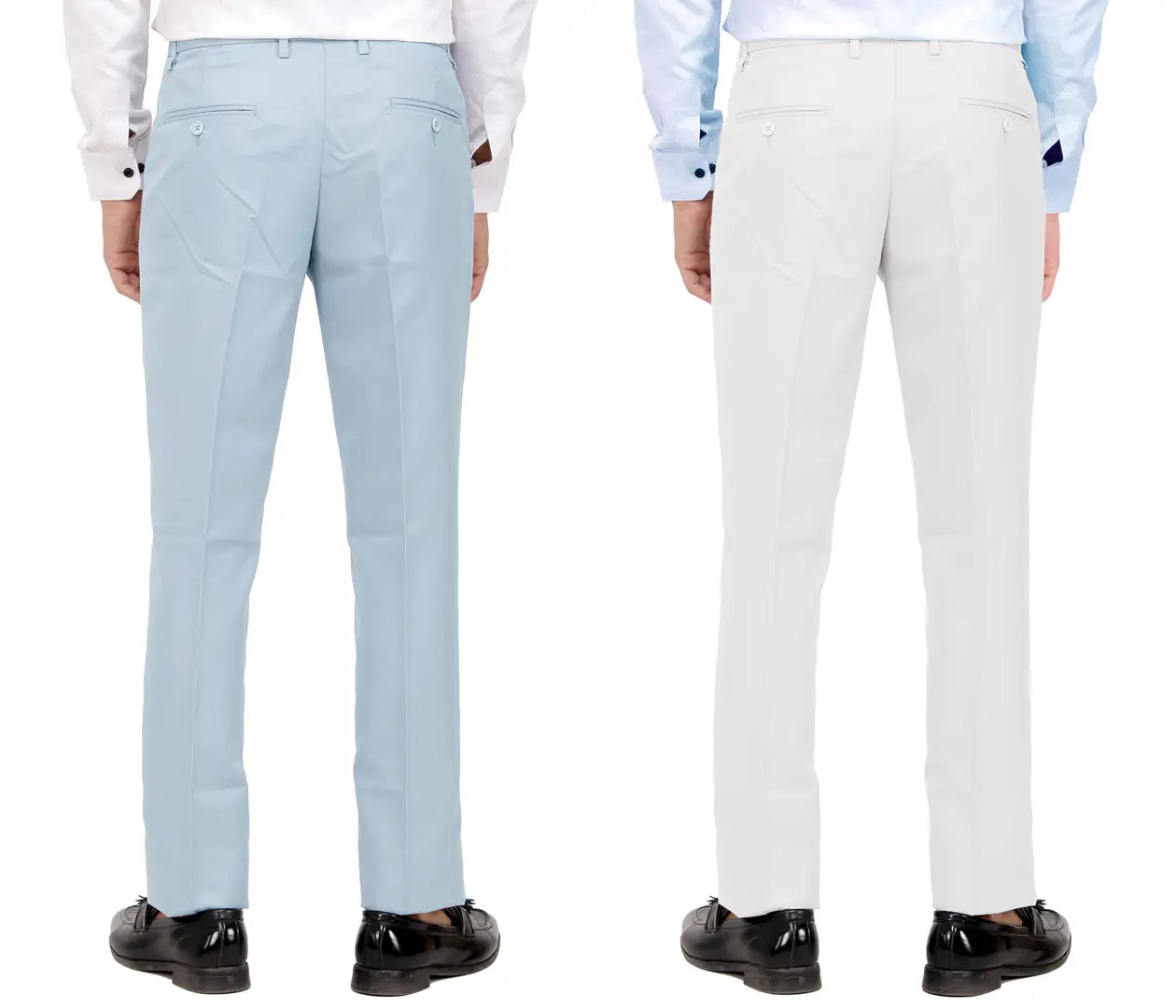 Kundan Men Poly-Viscose Blended Light Sky Blue and White Formal Trousers ( Pack of 2 Trousers )