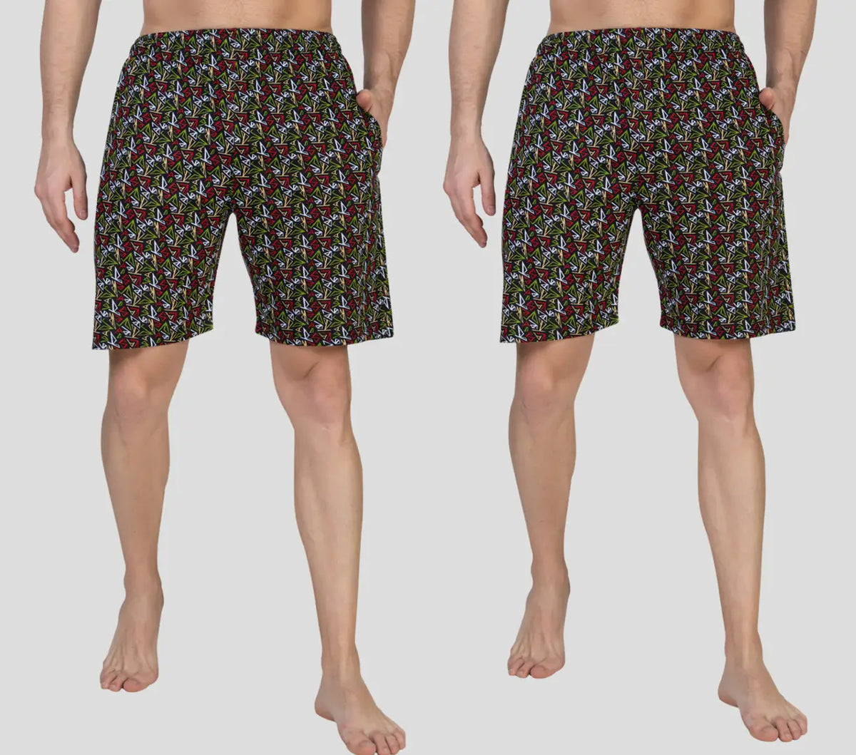 Zeffit 100% Cotton printed Regular Fit Men Shorts | Elastic Waistband  Two Side Pockets Shorts of Men Pack of 2 - Olive