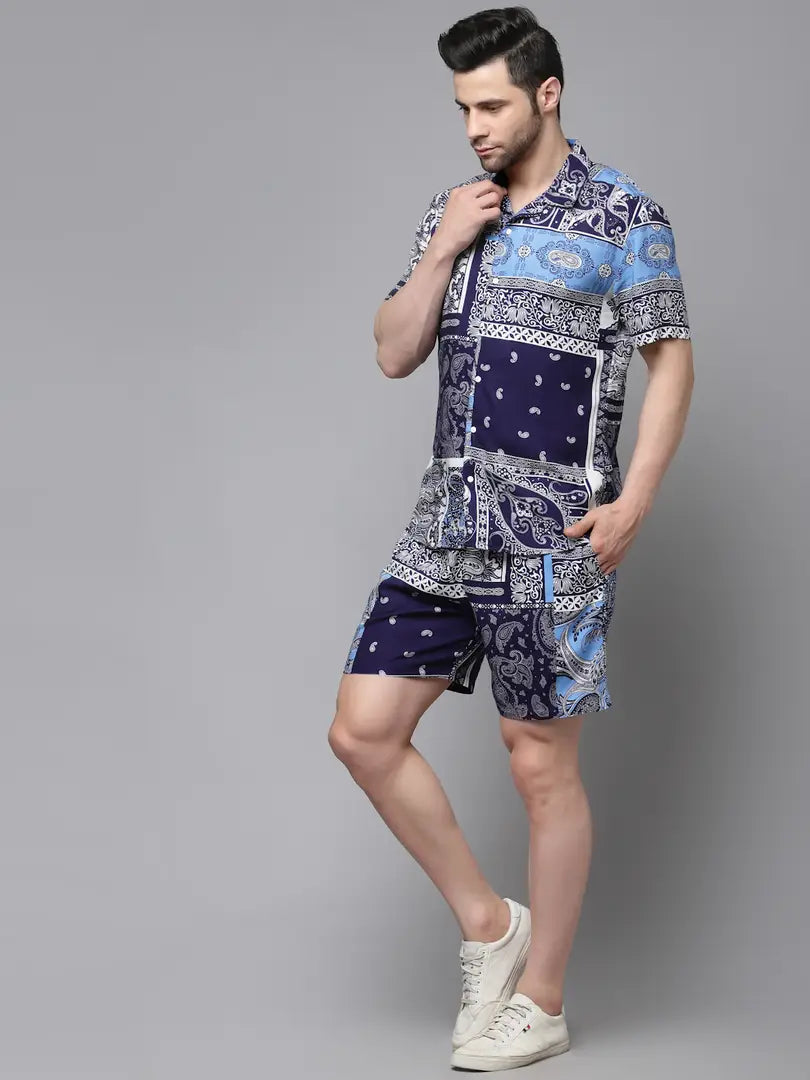 Stylish Blue Rayon  Night Suits For Men