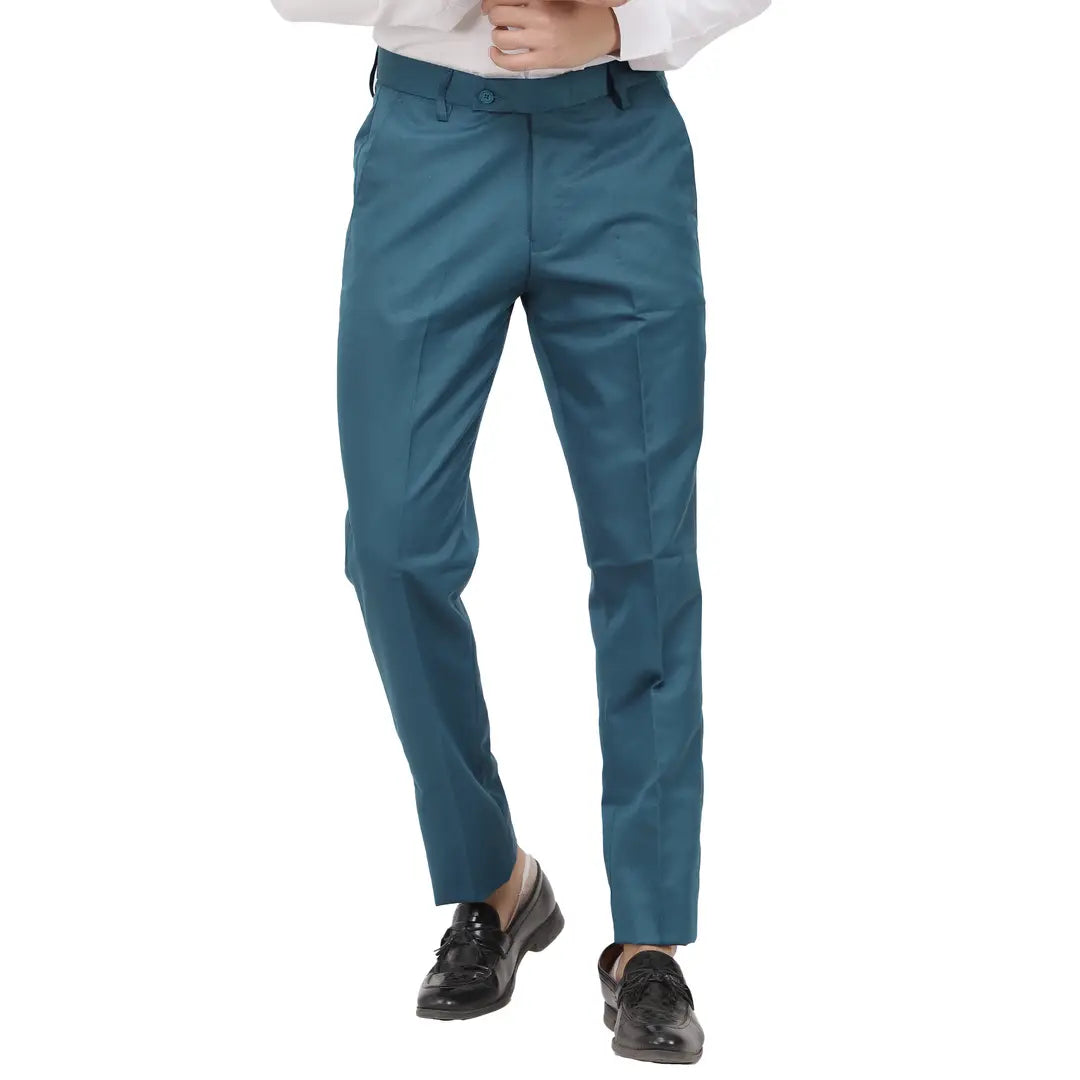 Kundan Men Poly-Viscose Blended Morpich Blue Formal Trouser ( Pack of 1 Trouser )