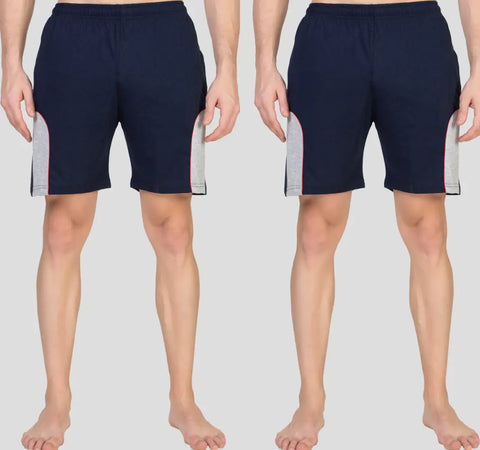 Zeffit Men's Regular Shorts , Knee Length Bermuda Lounge Shorts with Two Side Pockets Pack of 2 - Navy